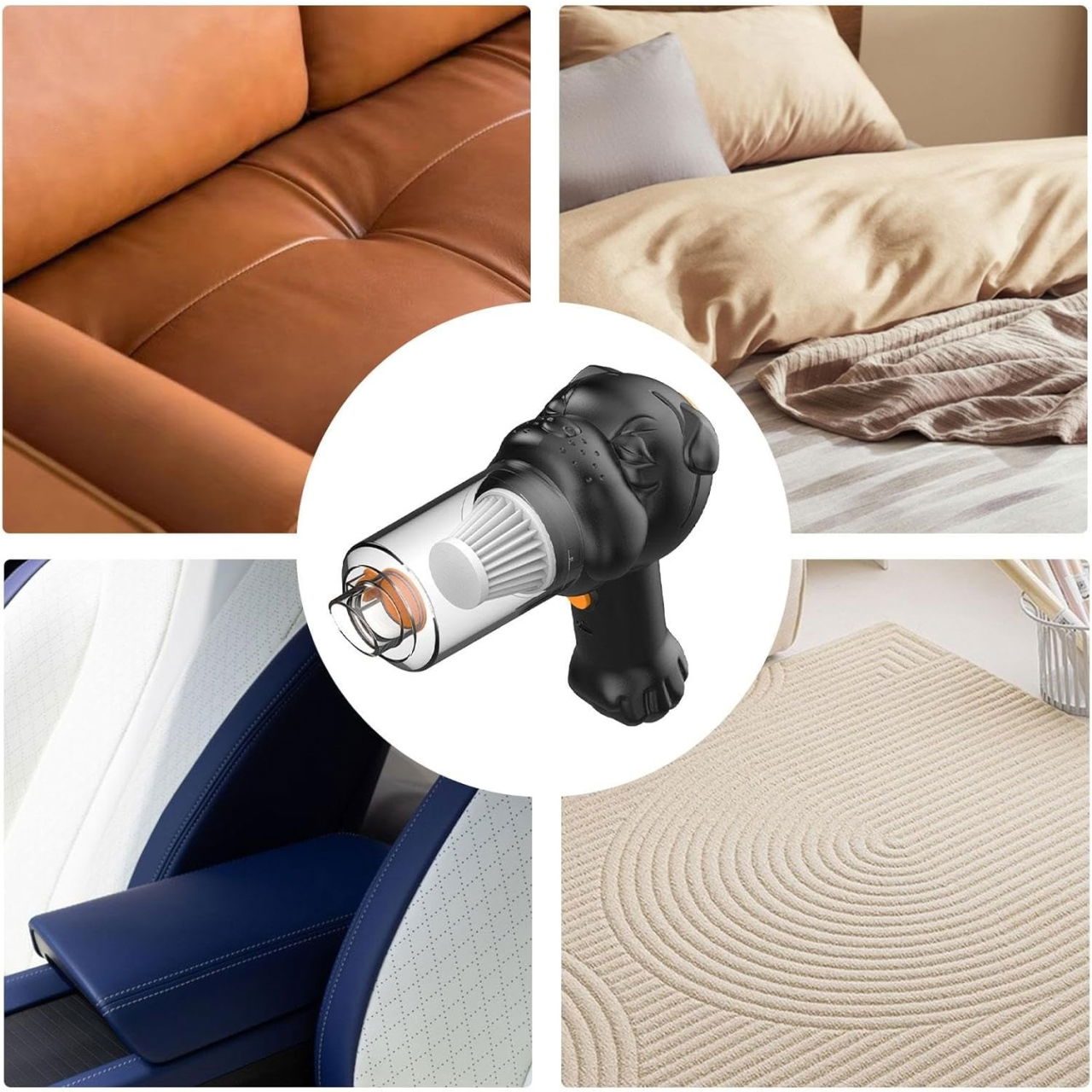 Aspirator Auto 4 in 1 Portabil fara Fir, Flippy, 120W, Autonomie 1-3 h, 2 Viteze, Aspirare Umeda/Uscata, Functia de Sulfare/Umflare, Negru [5]