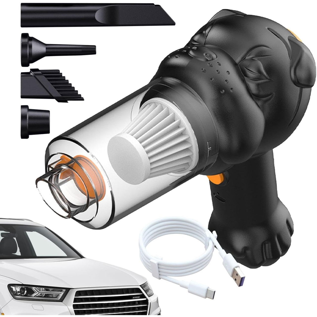 Aspirator Auto 4 in 1 Portabil fara Fir, Flippy, 120W, Autonomie 1-3 h, 2 Viteze, Aspirare Umeda/Uscata, Functia de Sulfare/Umflare, Negru [6]