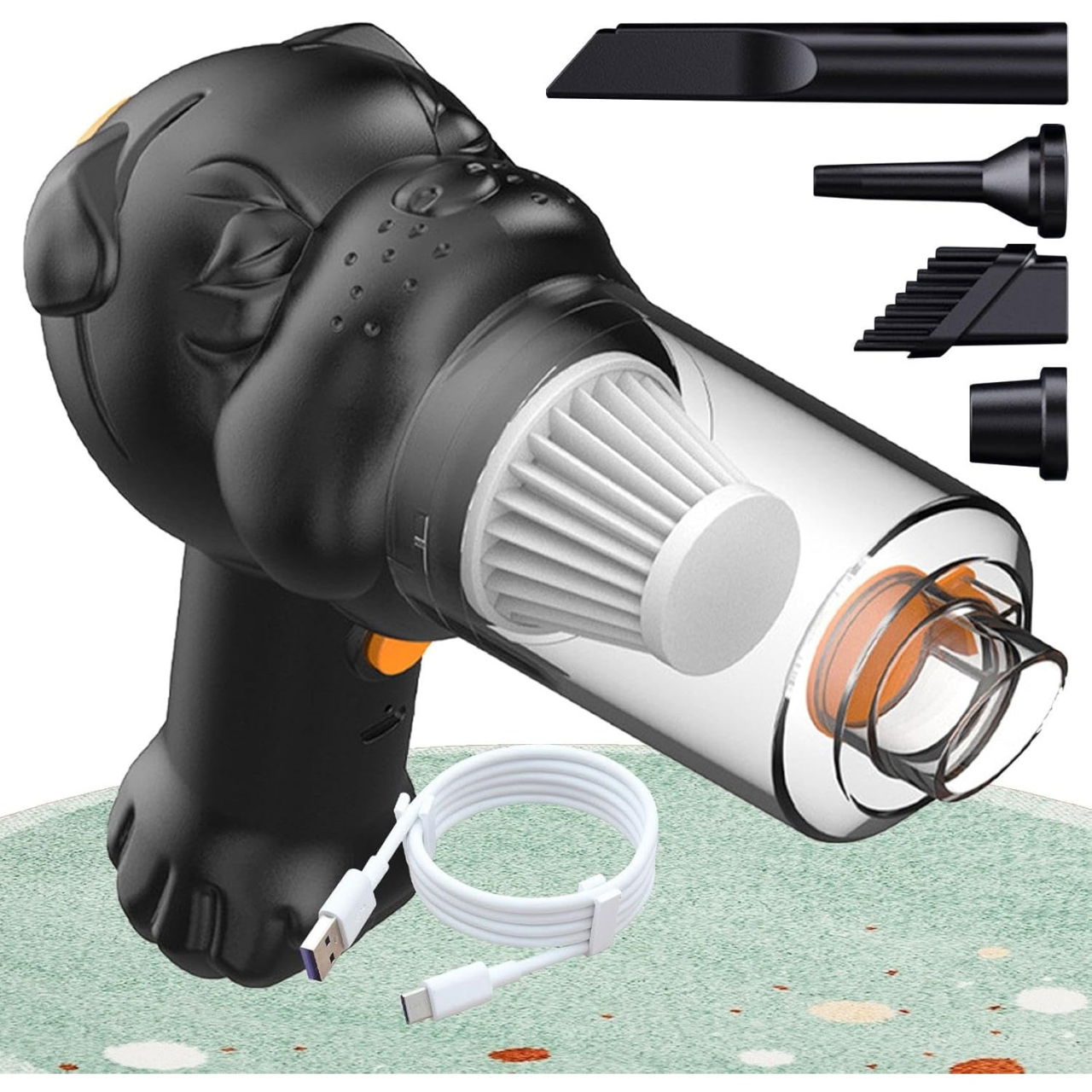 Aspirator Auto 4 in 1 Portabil fara Fir, Flippy, 120W, Autonomie 1-3 h, 2 Viteze, Aspirare Umeda/Uscata, Functia de Sulfare/Umflare, Negru [4]