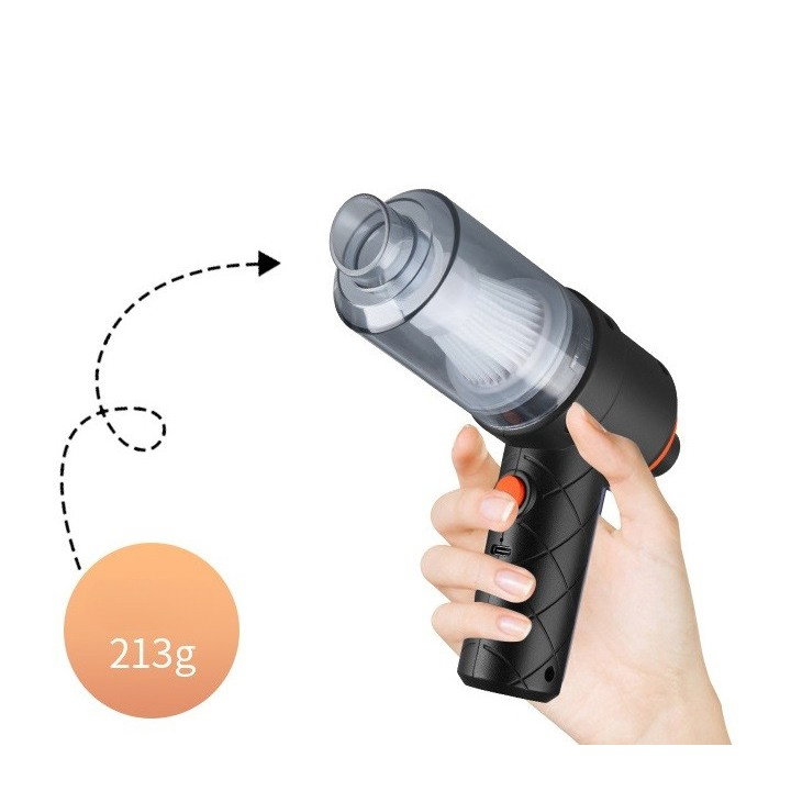 Aspirator Portabil fara Fir, Flippy, Tip Pistol 2 in 1, Suflare si Aspirare, Incarcare USB, Pentru Casa si Masina, Autonomie 30 min, Negru [2]