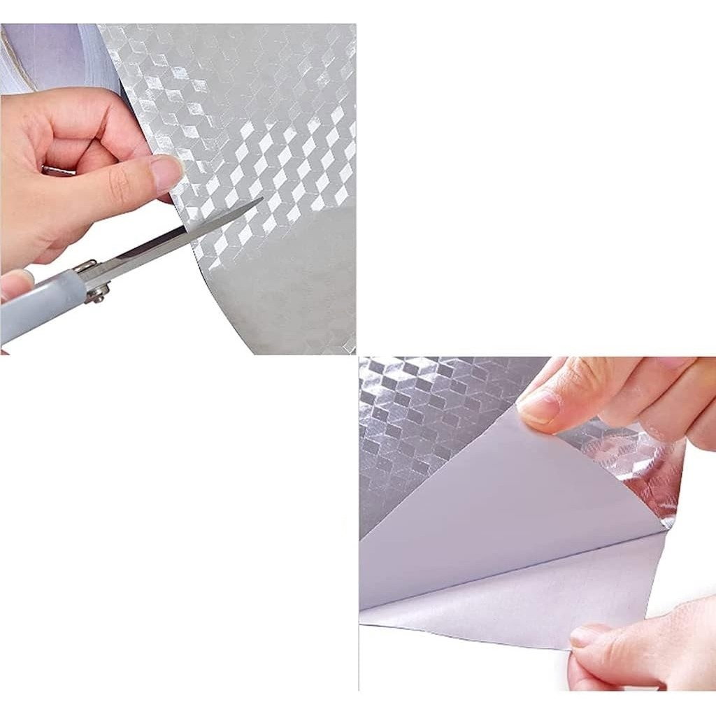 Autocolant de Bucatarie, Flippy, Autoadeziv, Impermeabil, Rezistent la Temperaturi Ridicate, din PVC, 60 x 300 cm, Model Cub 3D, Argintiu [5]