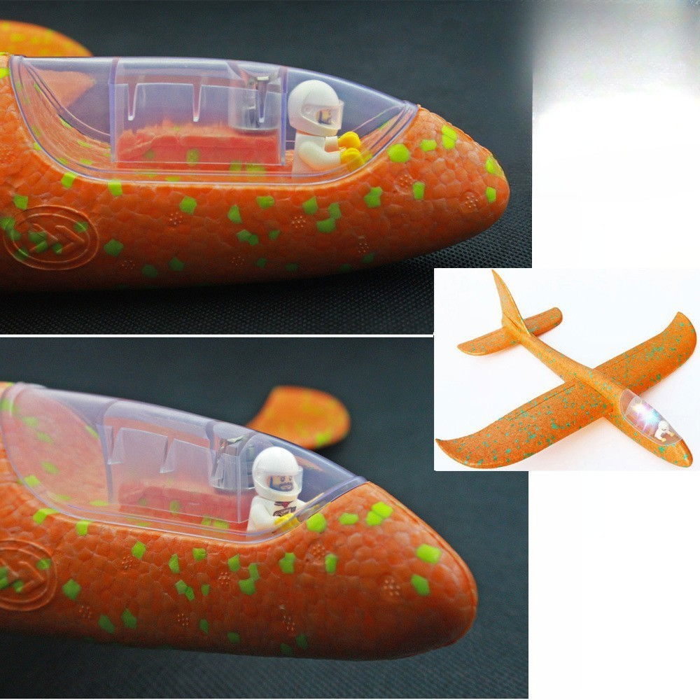 Avion Planor cu Pilot, Flippy, Din Polistiren, Cu Lumini in Cabina Pilotului, Lungime 47 cm, Portocaliu [4]