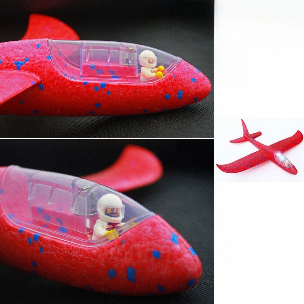 Avion Planor cu Pilot, Flippy, Din Polistiren, Cu Lumini in Cabina Pilotului, Lungime 47 cm, Rosu [4]