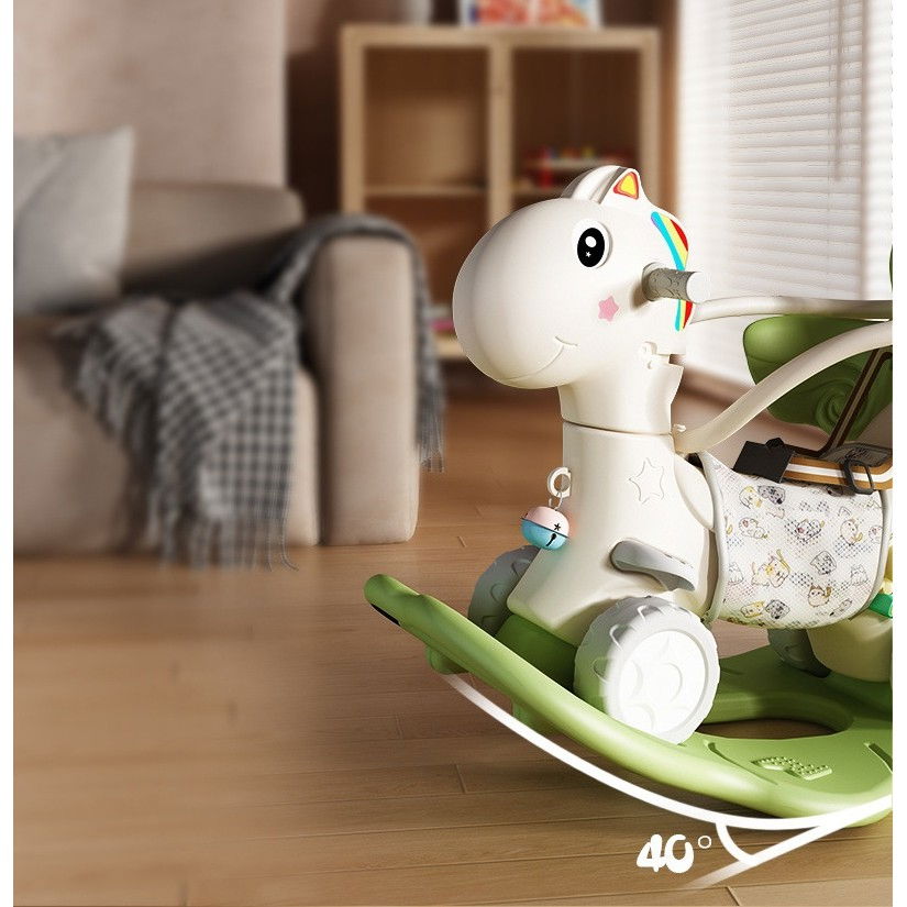 Balansoar pentru Copii, Flippy, 3in1, cu Spatar si Bara de Siguranta, Maner cu Cos de Basket, Tava de Masa, 80 x 43 x 83 cm, din Plastic, + 3 Ani, Verde [3]