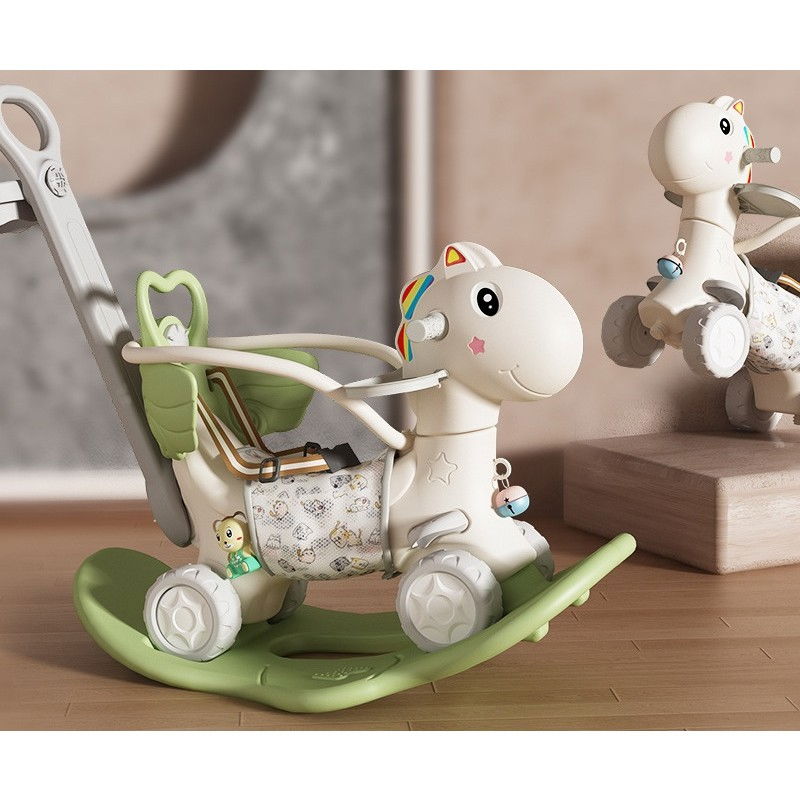 Balansoar pentru Copii, Flippy, 3in1, cu Spatar si Bara de Siguranta, Maner cu Cos de Basket, Tava de Masa, 80 x 43 x 83 cm, din Plastic, + 3 Ani, Verde [2]