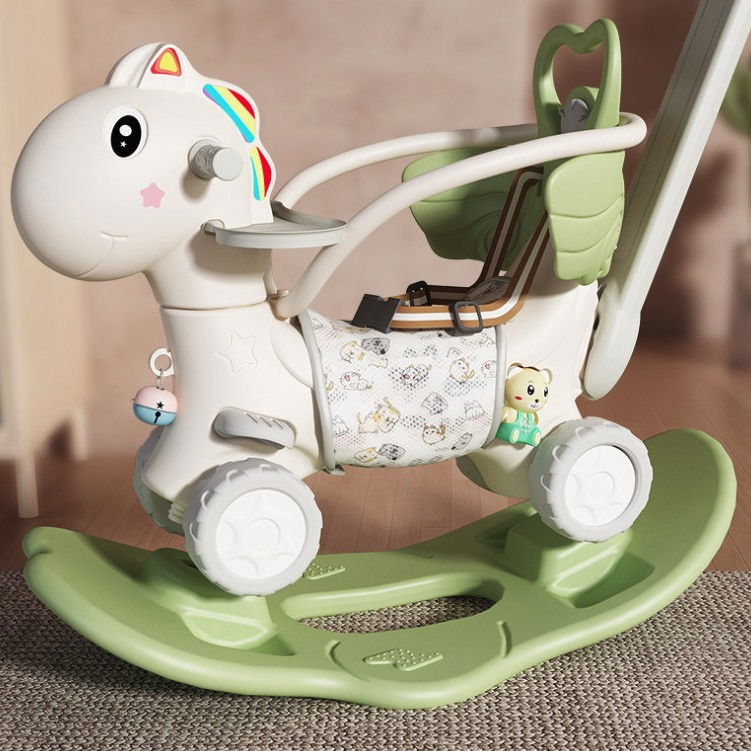 Balansoar pentru Copii, Flippy, 3in1, cu Spatar si Bara de Siguranta, Maner cu Cos de Basket, Tava de Masa, 80 x 43 x 83 cm, din Plastic, + 3 Ani, Verde [7]