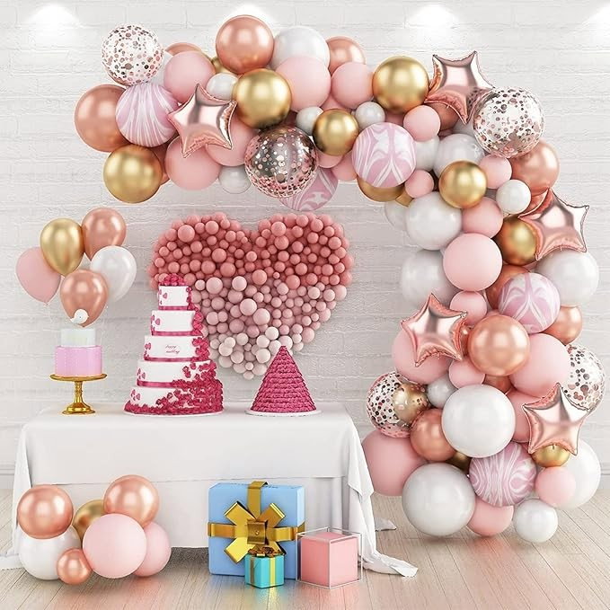 Baloane decorative Arcada, pentru Fetite, BABY SHOWER, Flippy, Arcada LOVE, decorativa, set mix din 82 baloane Latex, Rose Gold [1]