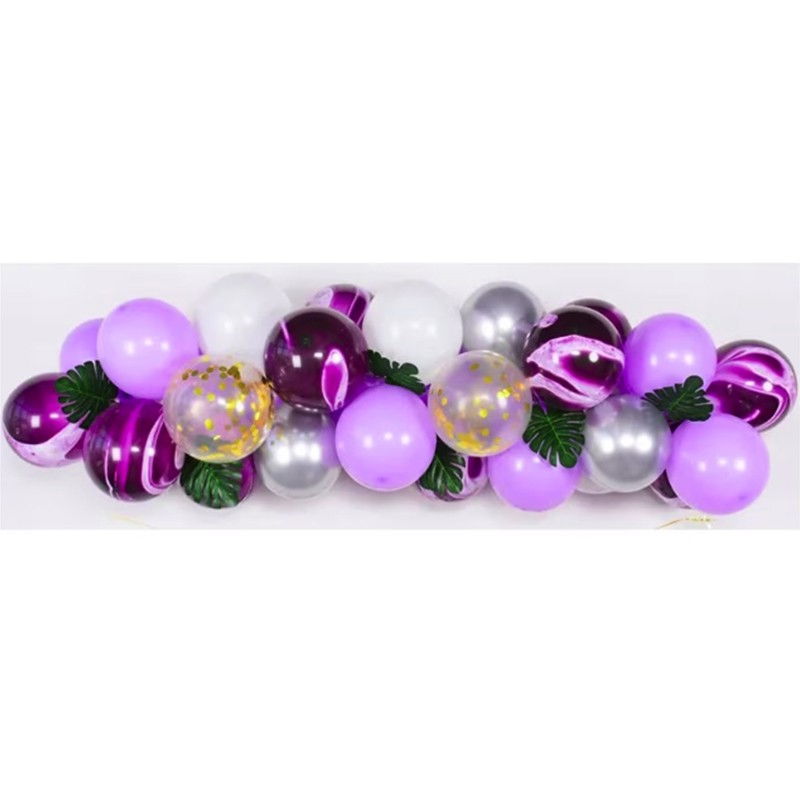 Baloane decorative din Latex si Banner Happy Birthday, Flippy, Model Aniversare, Set 37 de Piese, Mov, Argintiu, Alb [1]