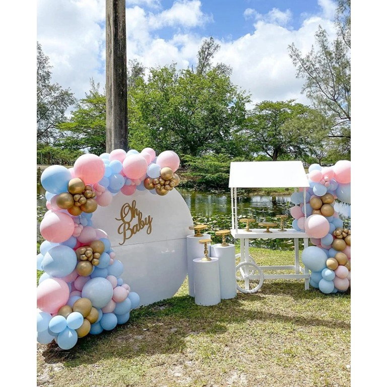 Baloane decorative pentru BABY SHOWER, Flippy, Arcada Set 106 baloane din latex, Model Petrecere, Baloane Party, 12 cm, 30 cm, 45 cm, Roz, Albastru, Gold [3]