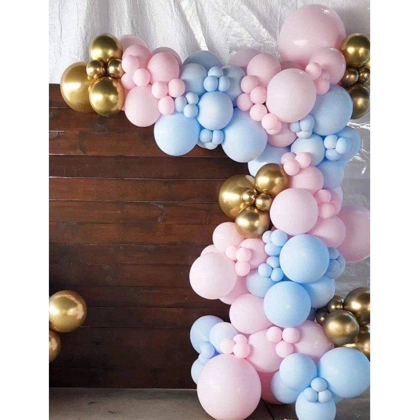Baloane decorative pentru BABY SHOWER, Flippy, Arcada Set 106 baloane din latex, Model Petrecere, Baloane Party, 12 cm, 30 cm, 45 cm, Roz, Albastru, Gold [2]