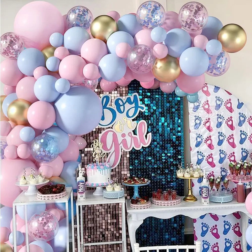 Baloane decorative pentru GENDER PARTY, Flippy, Arcada Set 130 baloane, Arcul de Baloane Roz si Albastru, Baloane Confetti Aurii, Multicolor [5]