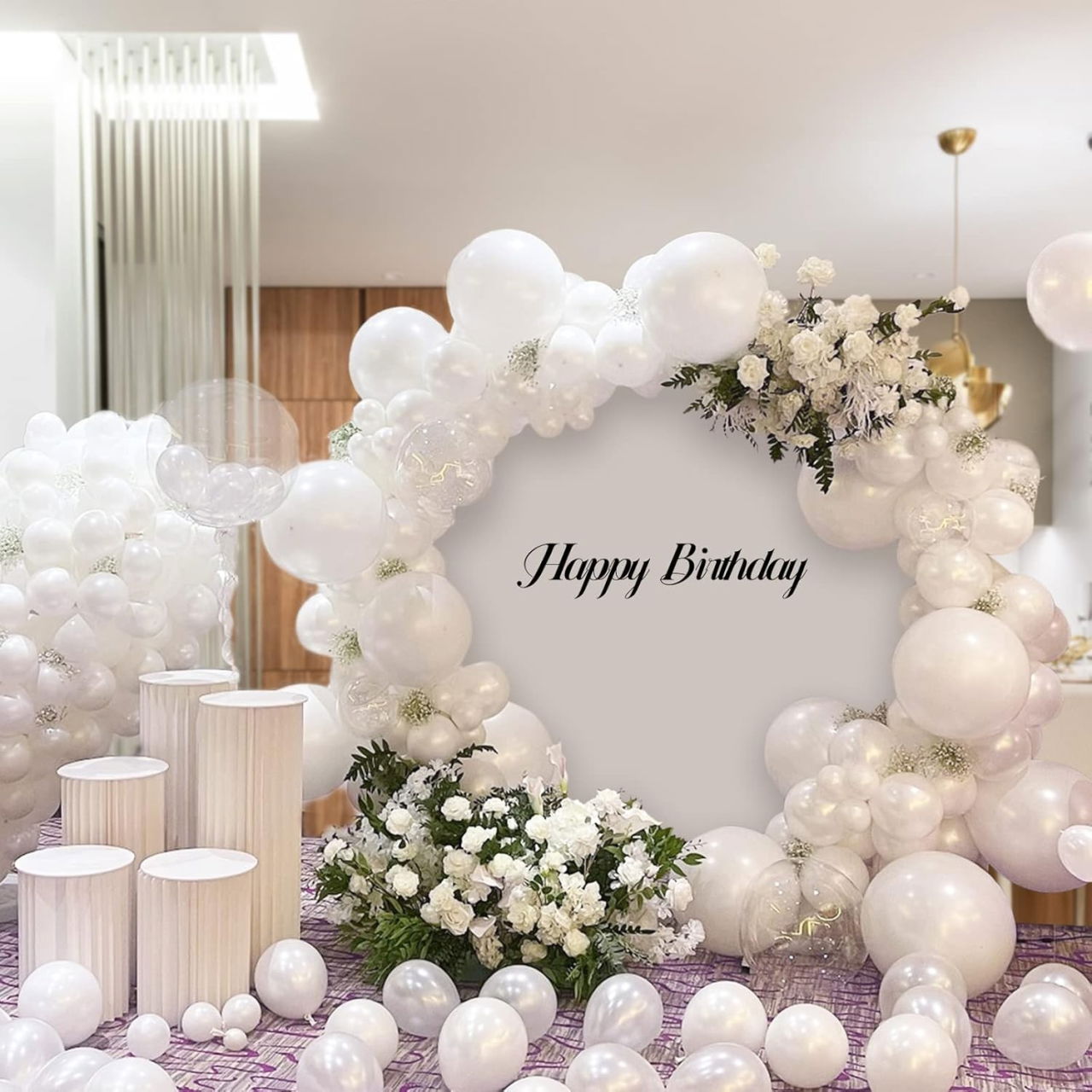 Baloane din Latex pentru Arcada, Flippy, Set din 120 baloane, Model Party, Botez, Pai transparent si adeziv inclus in cutie, 23 cm, Alb [2]