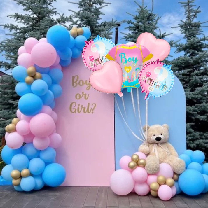Baloane pentru GENDER REVEAL, Flippy, Model Petrecere, Set din 5 bucati, din folie de aluminiu, 55 x 61.5 cm Roz Albastru [3]