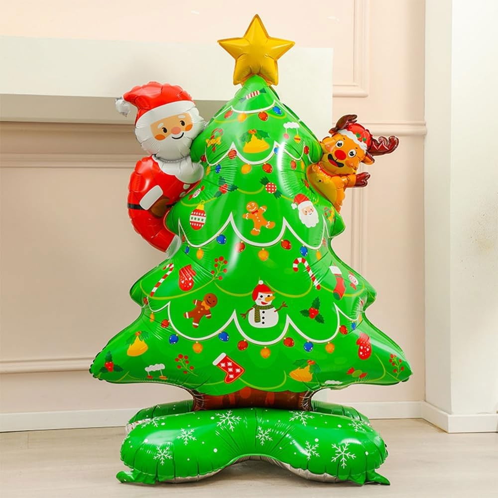 Balon Brad, Flippy, din Folie de Aluminiu, Tema Craciun, 62 x 34 x 117 cm, Baza Stabila, Verde [3]