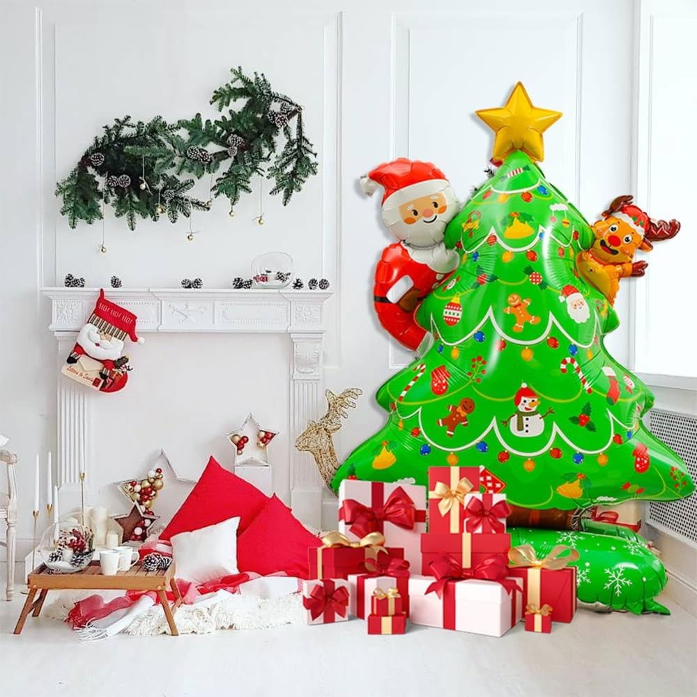 Balon Brad, Flippy, din Folie de Aluminiu, Tema Craciun, 62 x 34 x 117 cm, Baza Stabila, Verde [4]