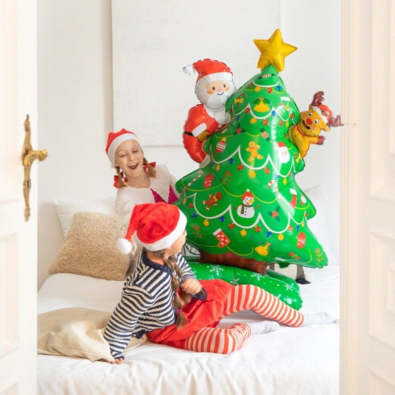 Balon Brad, Flippy, din Folie de Aluminiu, Tema Craciun, 62 x 34 x 117 cm, Baza Stabila, Verde [2]
