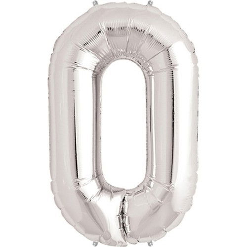 Balon din Folie Flippy, Cifra 0, 81 cm, Pentru Aer sau Heliu, Bulk, Argintiu [1]