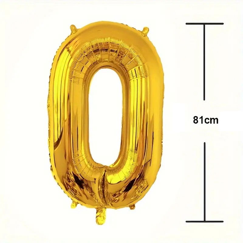Balon din Folie Flippy, Cifra 0, 81 cm, Pentru Aer sau Heliu, Bulk, Auriu [3]
