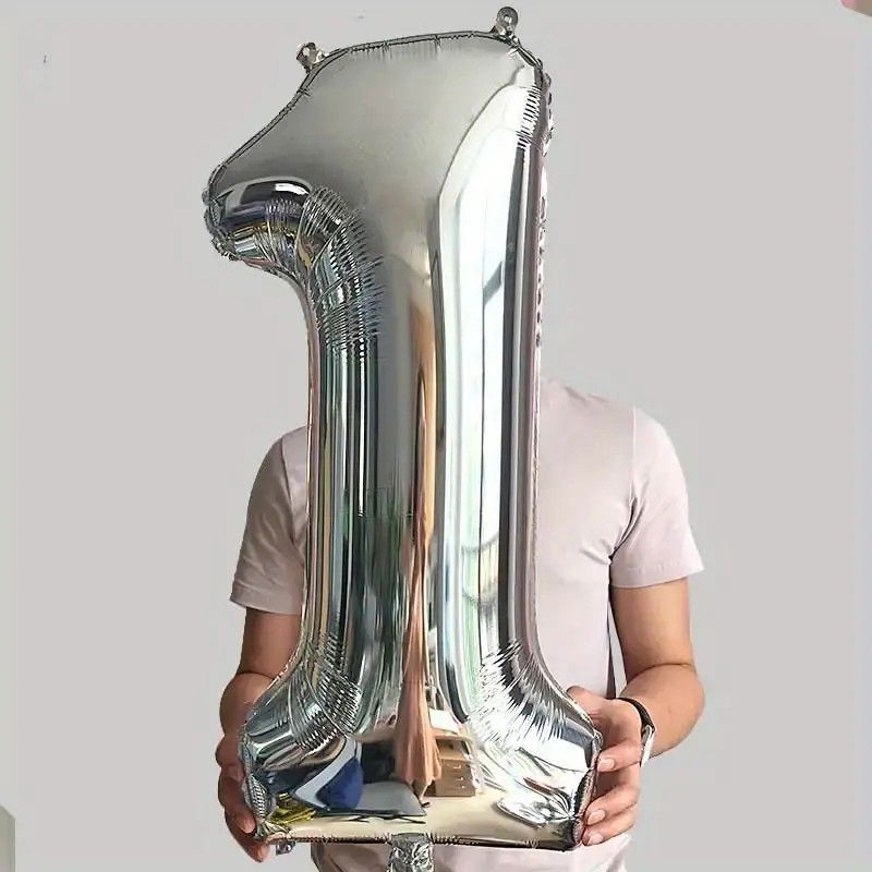 Balon din Folie Flippy, Cifra 1, 81 cm, Pentru Aer sau Heliu, Argintiu [2]