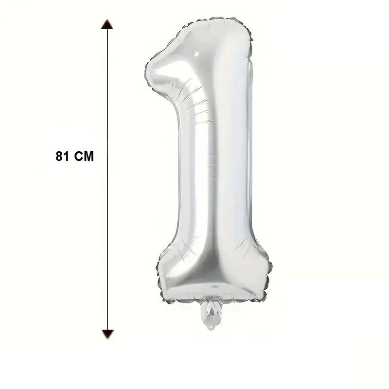 Balon din Folie Flippy, Cifra 1, 81 cm, Pentru Aer sau Heliu, Argintiu [3]
