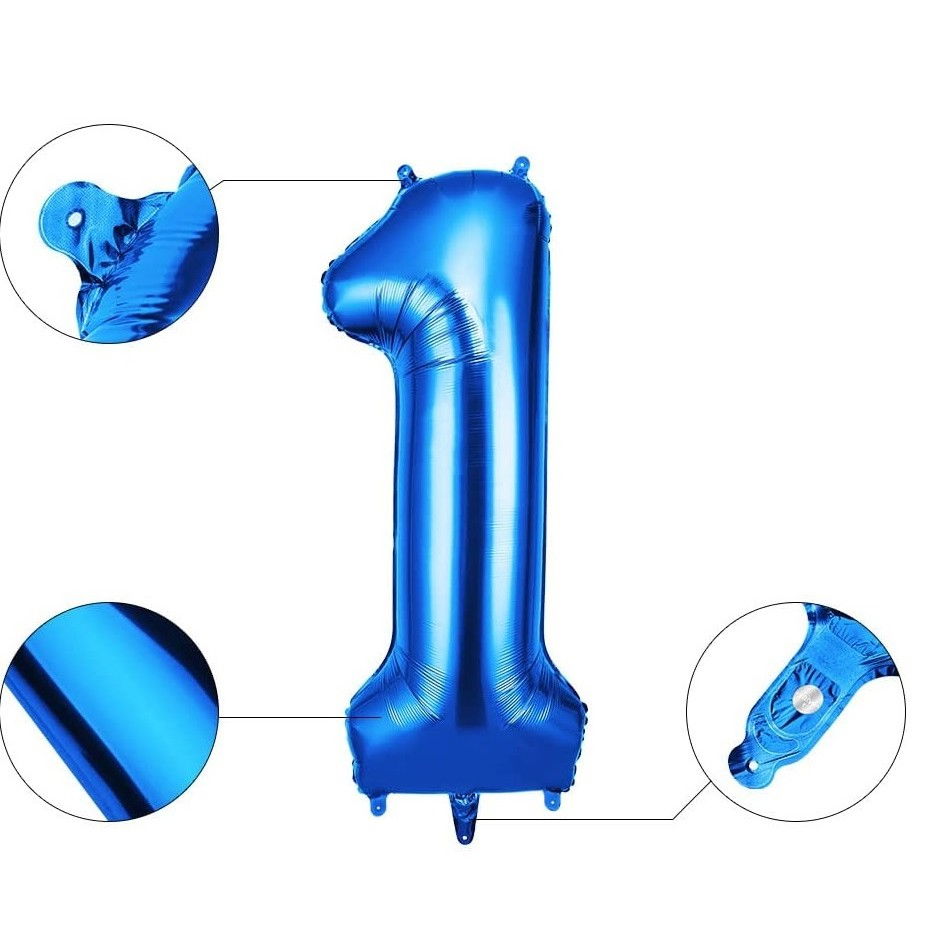 Balon din Folie Flippy, Cifra 1, 81 cm, Pentru Aer sau Heliu, Bulk, Albastru [4]