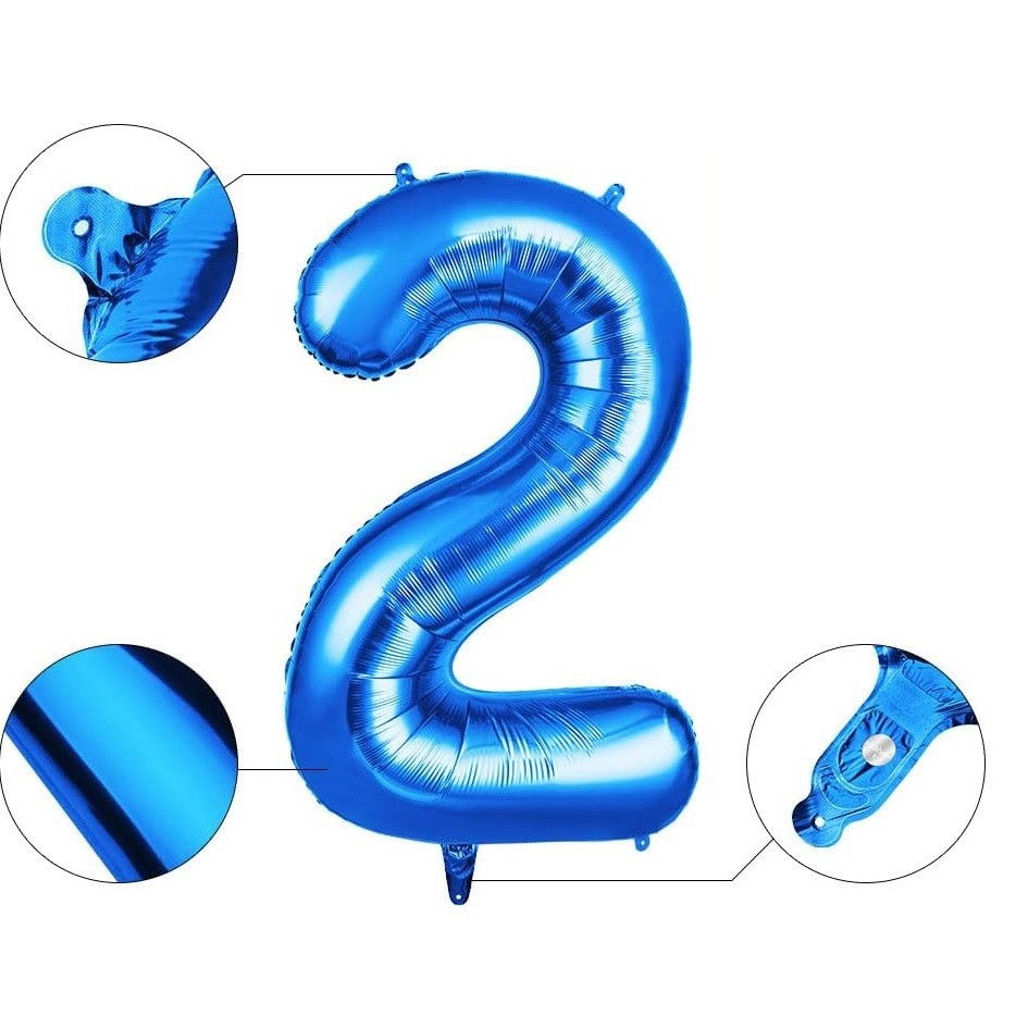 Balon din Folie Flippy, Cifra 2, 81 cm, Pentru Aer sau Heliu, Albastru [3]