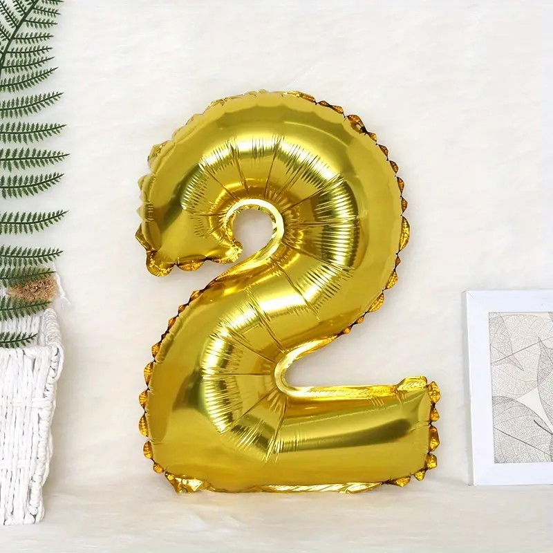 Balon din Folie Flippy, Cifra 2, 81 cm, Pentru Aer sau Heliu, Auriu [2]