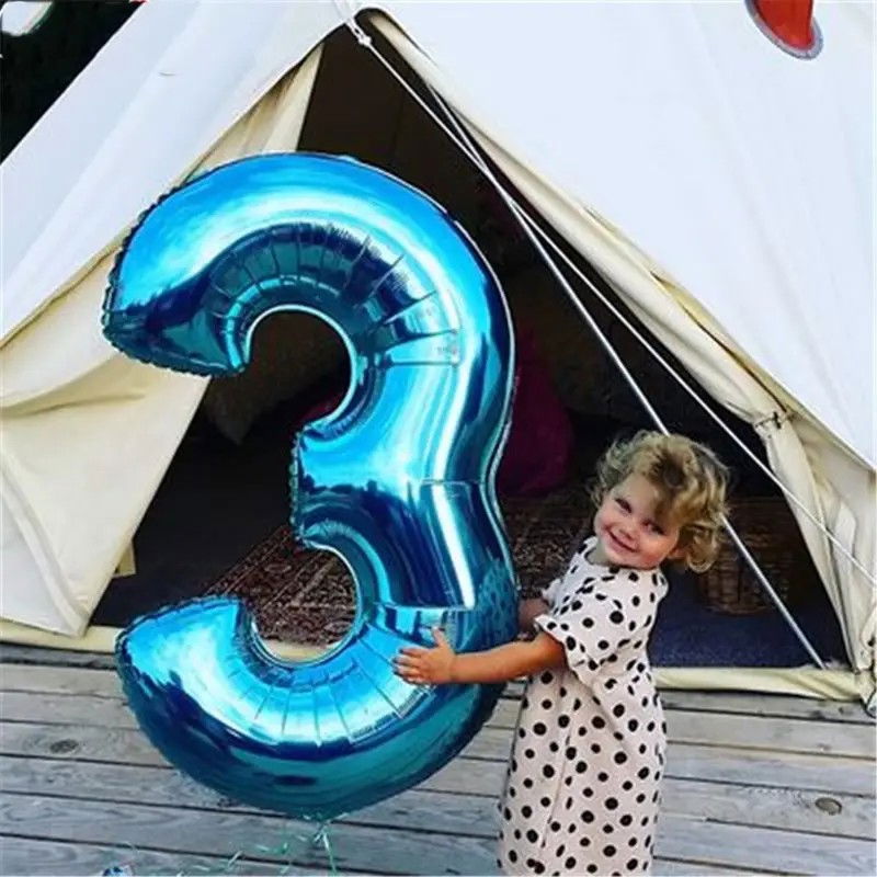 Balon din Folie Flippy, Cifra 3, 81 cm, Pentru Aer sau Heliu, Albastru [2]