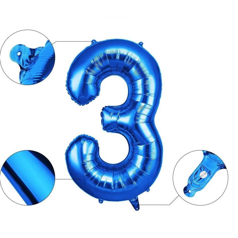 Balon din Folie Flippy, Cifra 3, 81 cm, Pentru Aer sau Heliu, Albastru [4]