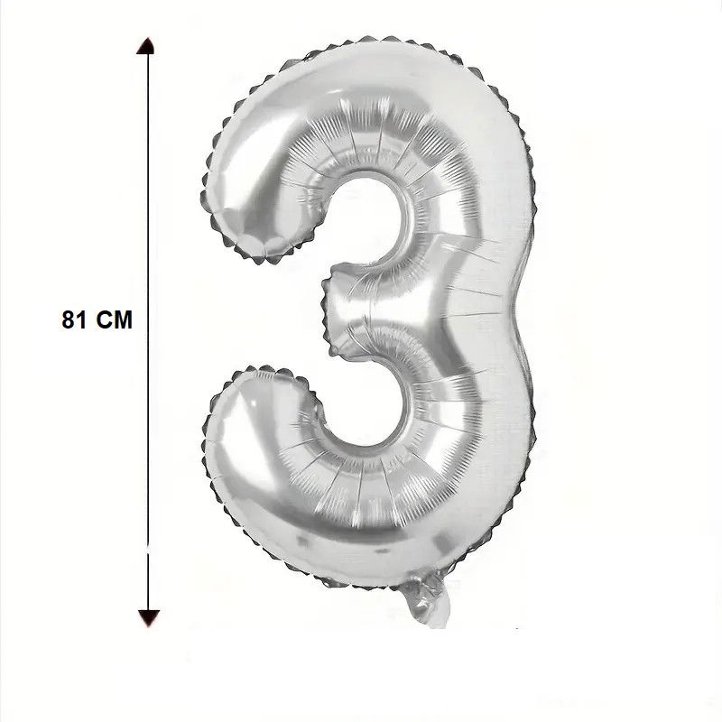 Balon din Folie Flippy, Cifra 3, 81 cm, Pentru Aer sau Heliu, Bulk, Argintiu [5]