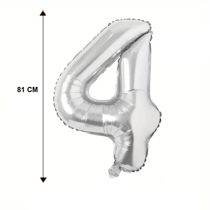 Balon din Folie Flippy, Cifra 4, 81 cm, Pentru Aer sau Heliu, Bulk, Argintiu [4]