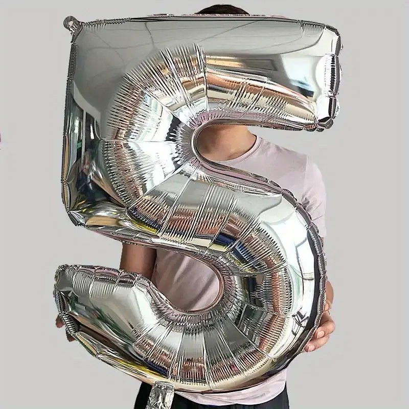 Balon din Folie Flippy, Cifra 5, 81 cm, Pentru Aer sau Heliu, Bulk, Argintiu [3]