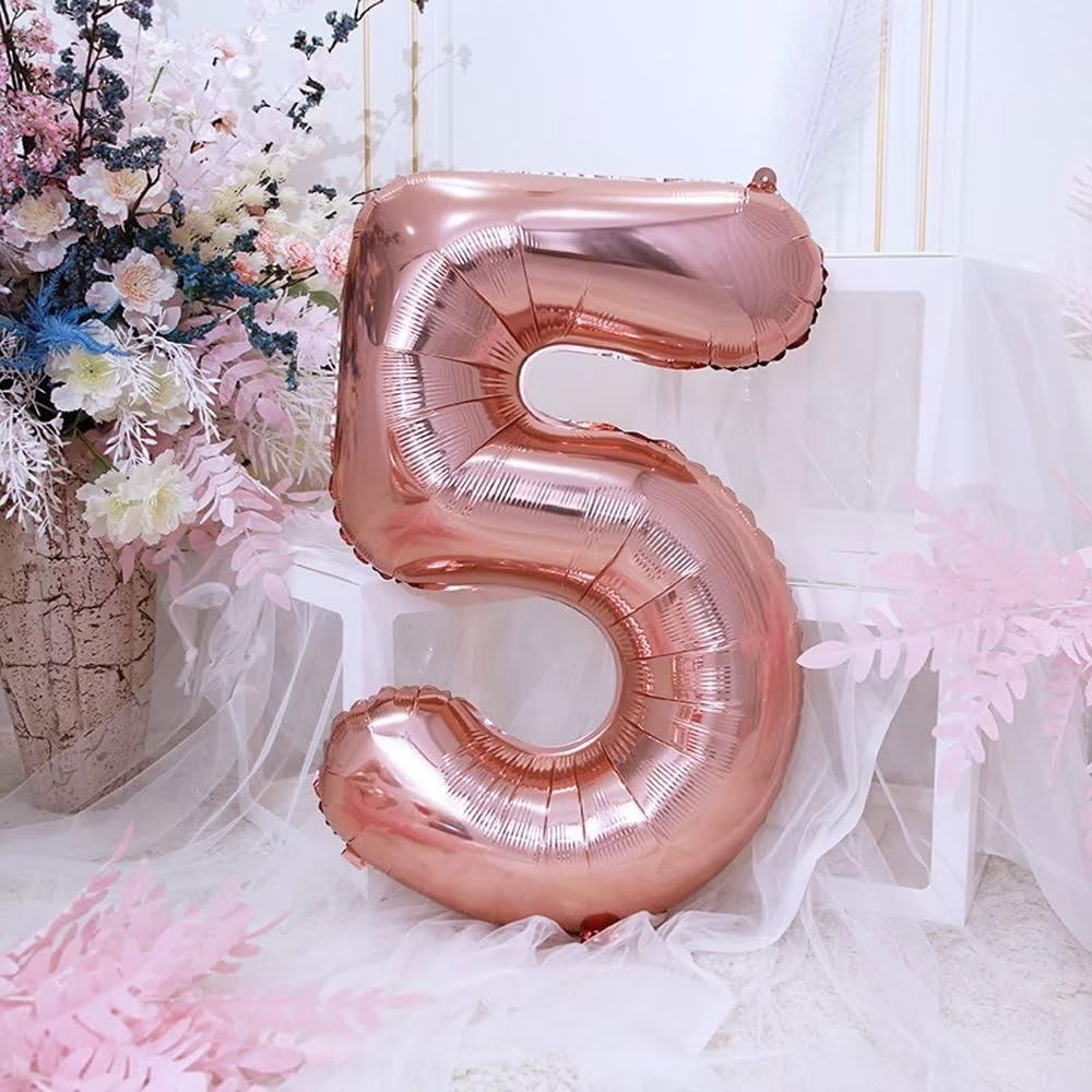 Balon din Folie Flippy, Cifra 5, 81 cm, Pentru Aer sau Heliu, Bulk, Roz Auriu [4]