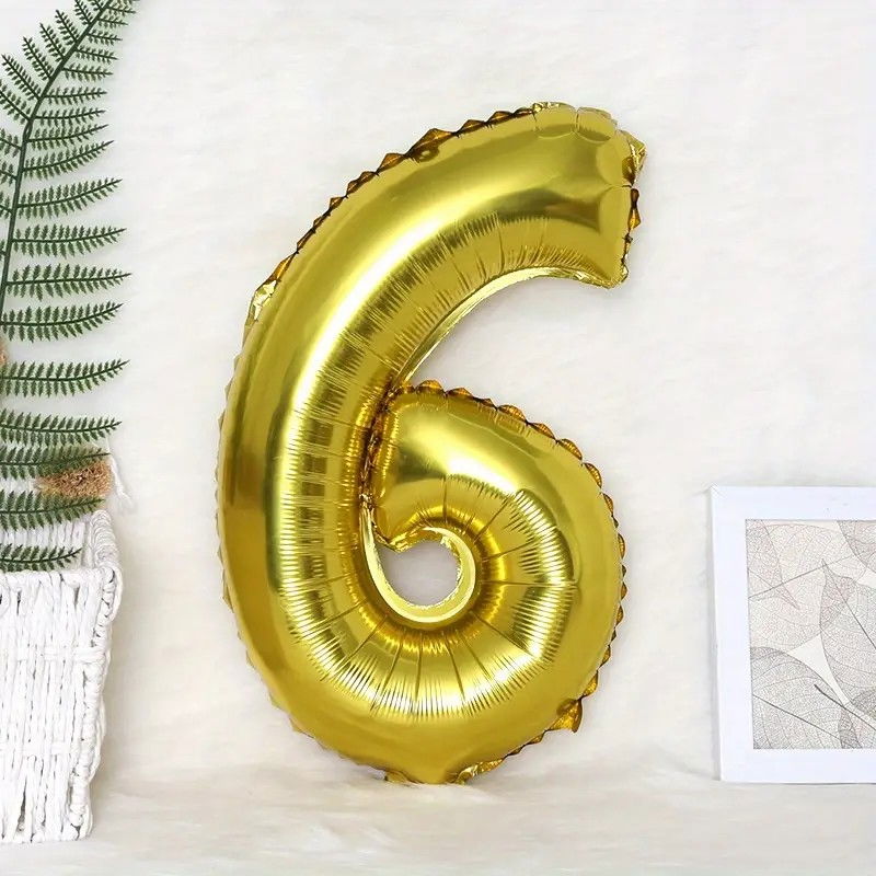 Balon din Folie Flippy, Cifra 6, 81 cm, Pentru Aer sau Heliu, Bulk, Auriu [2]