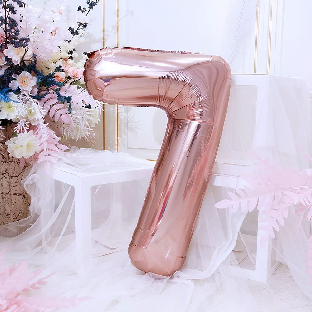 Balon din Folie Flippy, Cifra 7, 81 cm, Pentru Aer sau Heliu, Bulk, Roz Auriu [4]