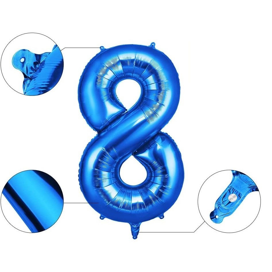 Balon din Folie Flippy, Cifra 8, 81 cm, Pentru Aer sau Heliu, Bulk, Albastru [3]