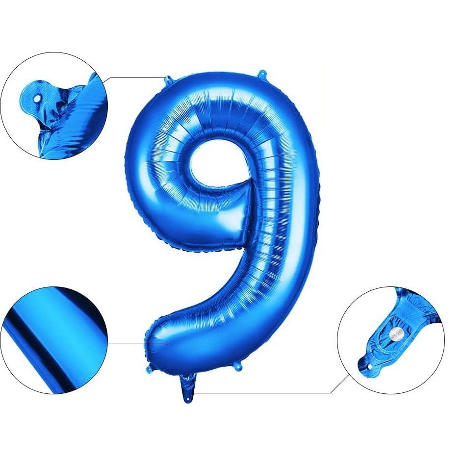 Balon din Folie Flippy, Cifra 9, 81 cm, Pentru Aer sau Heliu, Bulk, Albastru [3]