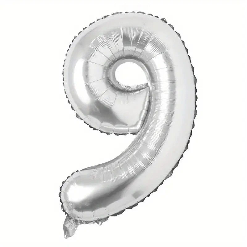 Balon din Folie Flippy, Cifra 9, 81 cm, Pentru Aer sau Heliu, Bulk, Argintiu [4]
