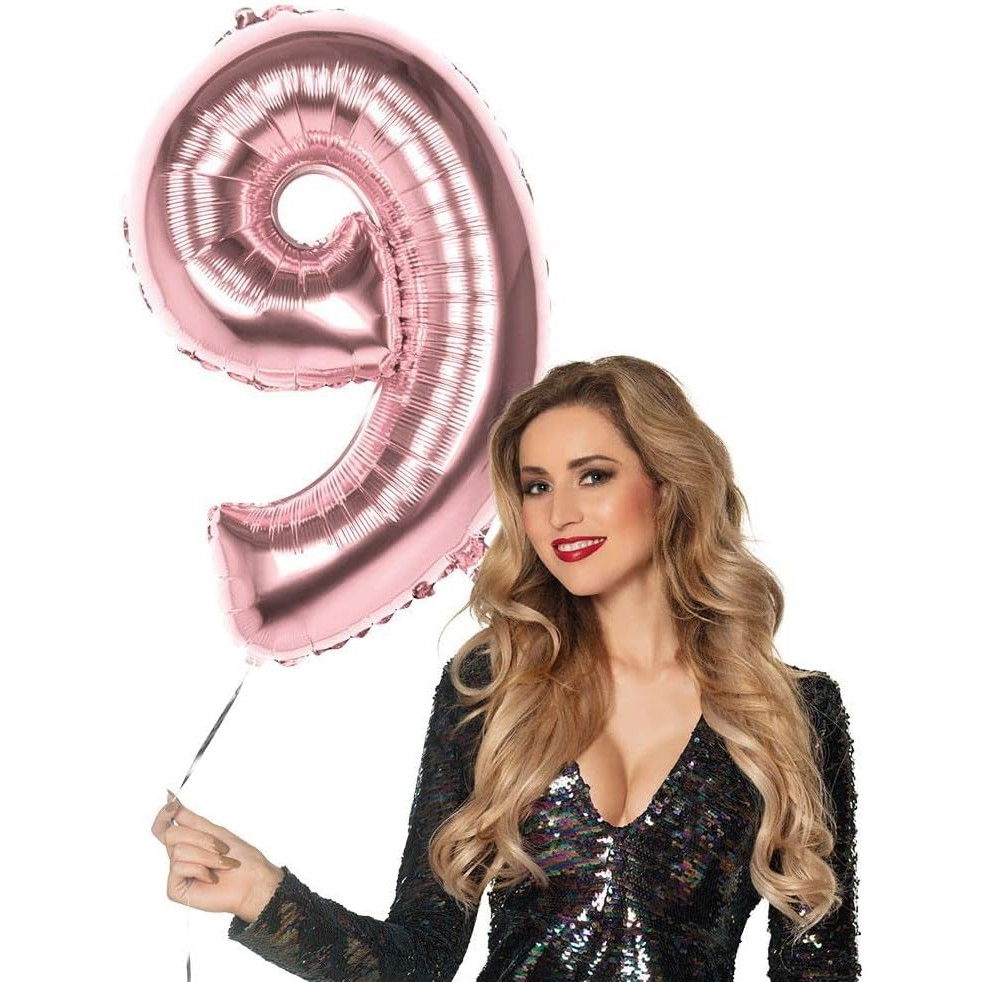 Balon din Folie Flippy, Cifra 9, 81 cm, Pentru Aer sau Heliu, Bulk, Roz Auriu [3]