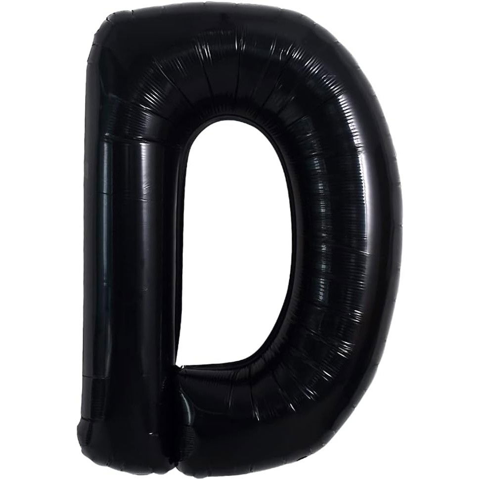 Balon din folie metalizata, 40 cm, Balon Folie Metalizata Litera D, Flippy, 40 cm, Umflati cu Heliu sau Aer, Ambalaj Individual, Pai inclus, Negru, Litera D [1]