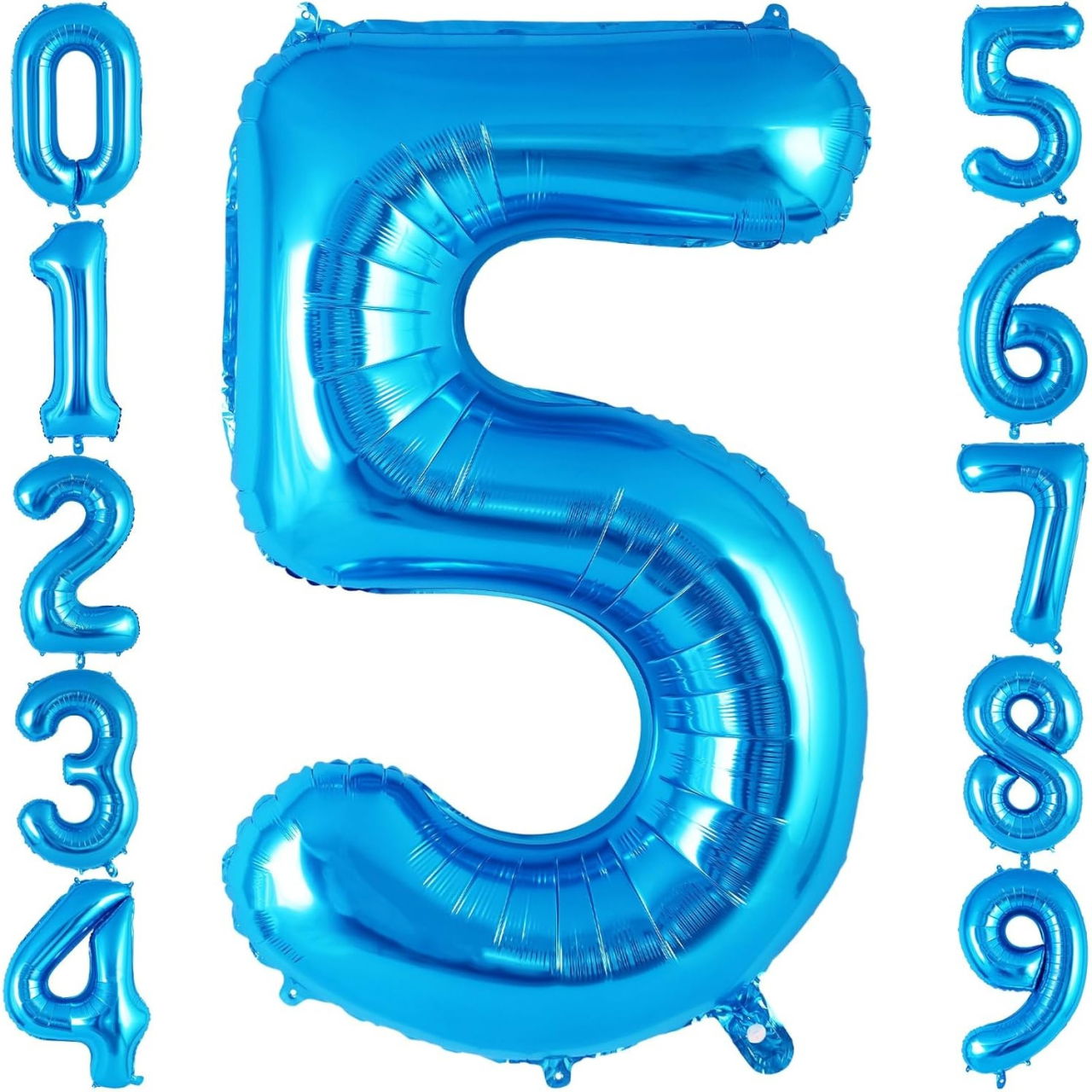 Balon din folie metalizata, Flippy, Balon aniversar, 40 cm, Albastru, Ambalaj Individual, Pai inclus, Cifra 5 [6]