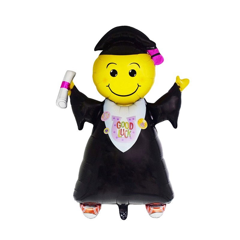 Balon din Folie Metalizata, Flippy, Figurina Absolvent, Tema Absolvire, 91x62 cm, Ambalaj Individual, Pai Inclus, Umflare cu Aer sau Heliu, Negru [1]