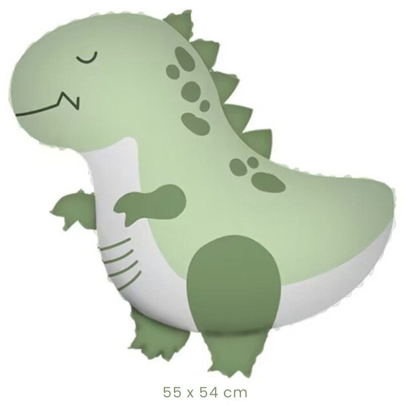 Balon din Folie Metalizata, Flippy, Figurina Animata, Model Dinozaur, 55 x 54 cm, Ambalaj Individual, Pai Inclus, Umflare cu Aer sau Heliu, Verde [2]