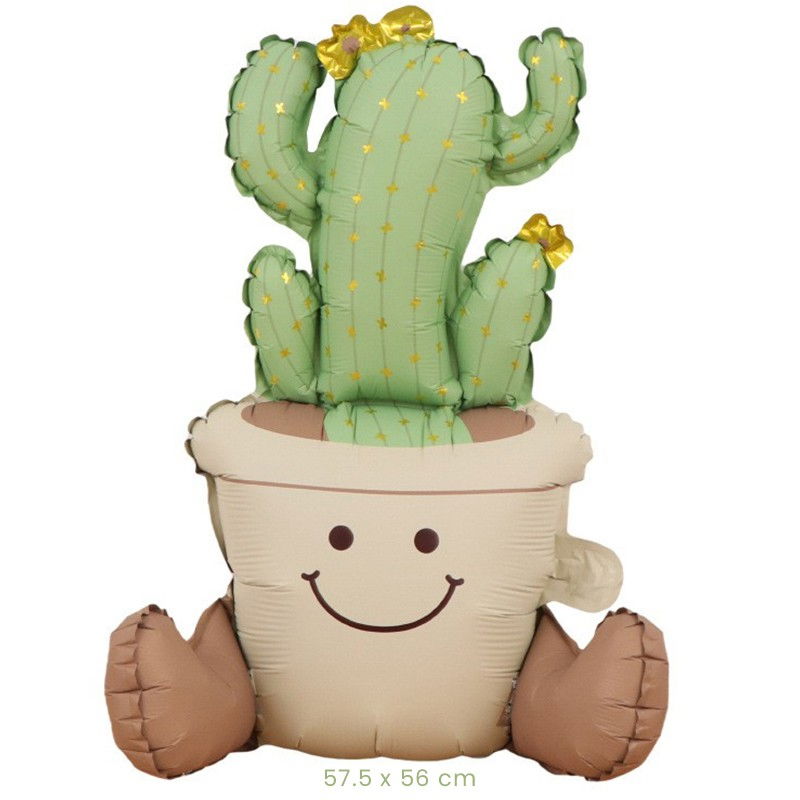Balon din Folie Metalizata, Flippy, Figurina Animata, Model Ghivechi Cactus, 57.5 x 56 cm, Ambalaj Individual, Pai Inclus, Umflare cu Aer sau Heliu, Verde [2]