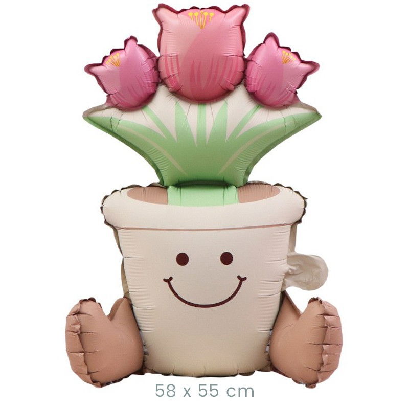 Balon din Folie Metalizata, Flippy, Figurina Animata, Model Ghiveci de Flori, 58 x 55 cm, Ambalaj Individual, Pai Inclus, Umflare cu Aer sau Heliu, Roz [2]