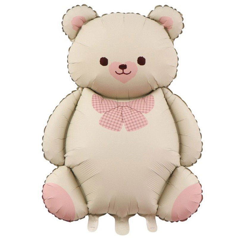 Balon din Folie Metalizata, Flippy, Figurina Animata, Model Ursulet, 89 x 65 cm, Ambalaj Individual, Pai Inclus, Umflare cu Aer sau Heliu, Bej Sampanie [1]