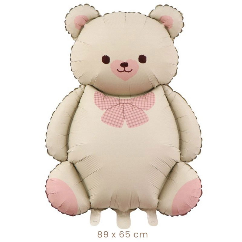 Balon din Folie Metalizata, Flippy, Figurina Animata, Model Ursulet, 89 x 65 cm, Ambalaj Individual, Pai Inclus, Umflare cu Aer sau Heliu, Bej Sampanie [2]