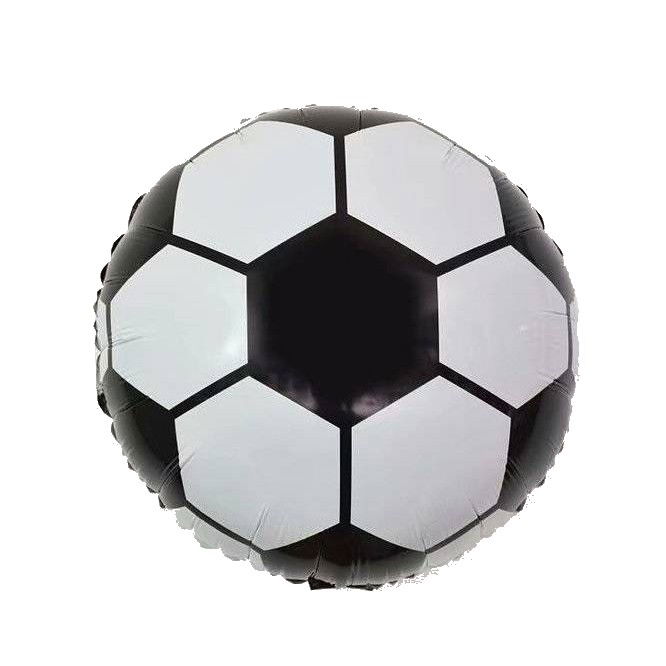 Balon din Folie Metalizata, Flippy, Figurina Cerc, Model Minge de Fotbal, Tematica Sport, 45 cm, Ambalaj Individual, Pai Inclus, Umflare cu Aer sau Heliu, Alb-Negru [1]