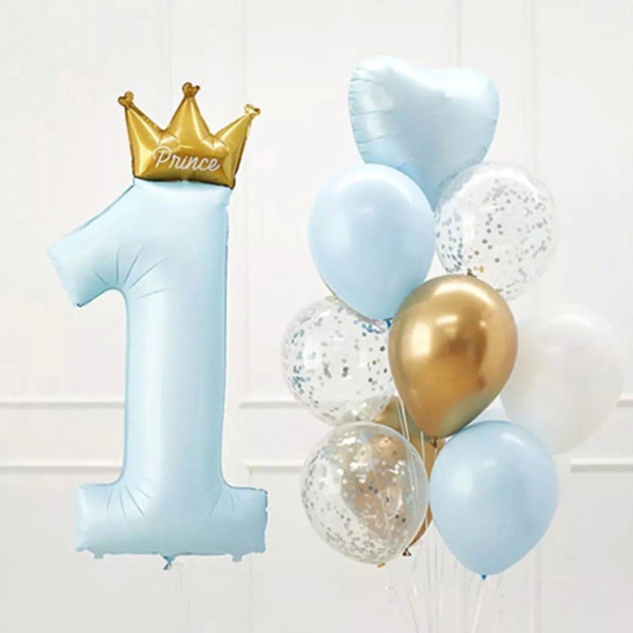 Balon din Folie Metalizata, Flippy, Figurina Cifra 1, Model Coroana Print, 91 cm, Ambalaj Individual, Pai inclus, Umflare cu Aer sau Heliu, Albastru [4]