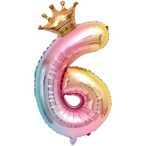 Balon din Folie Metalizata, Flippy, Figurina Cifra Gradient, Tema Aniversare 80 cm, Ambalaj Individual, Pai inclus, Umflare cu Aer sau Heliu, Coronita, Cifra 6 [4]
